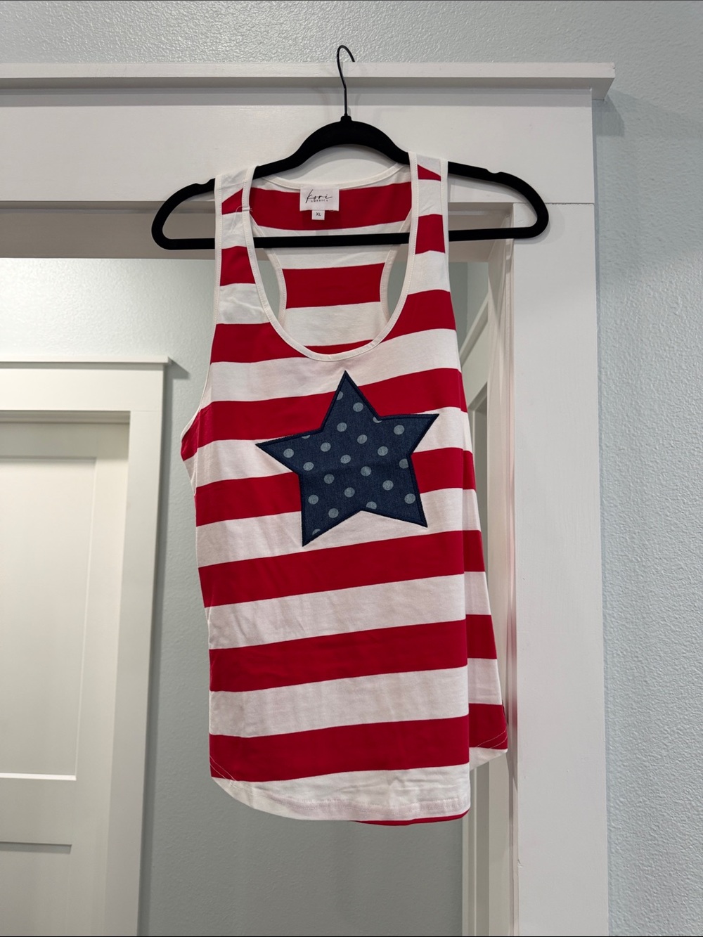 Kori Red & White Striped Tank with Navy Polka Dot Star